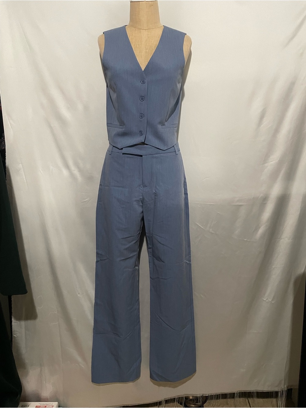 Nordstrom Slate Blue Wide-Leg Pants with V-Neck Vest